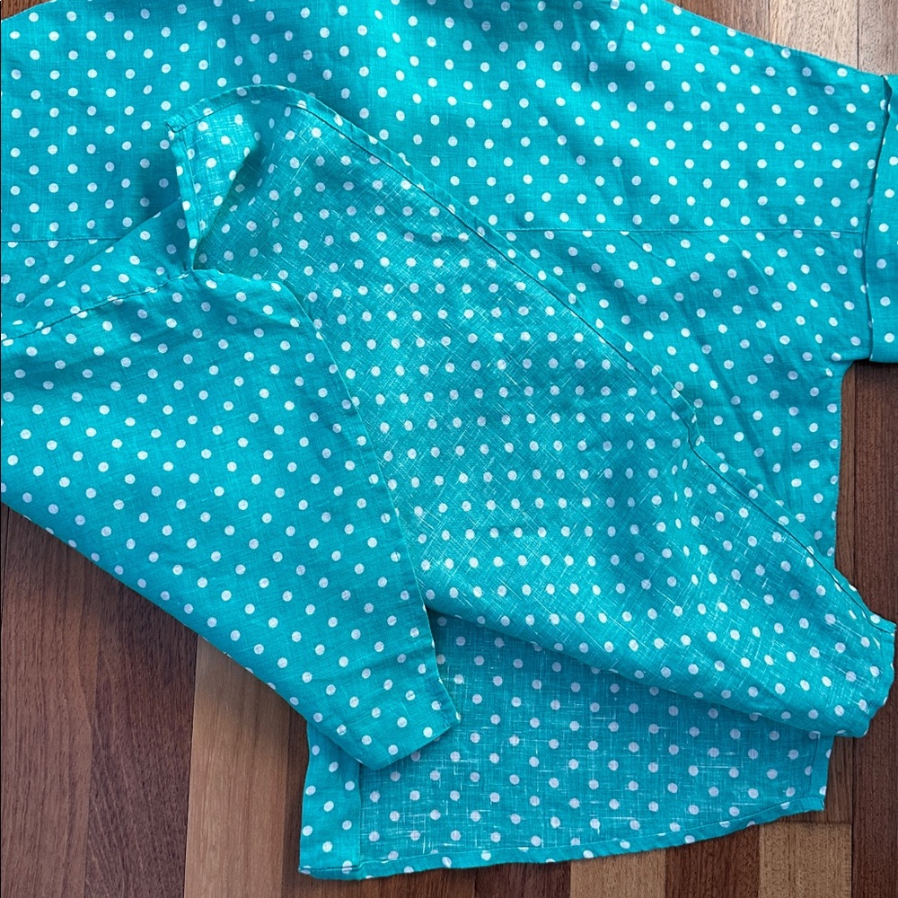 RACHEL Rachel Roy Turquoise Polka Dot Linen Shirt - Picture 6 of 8